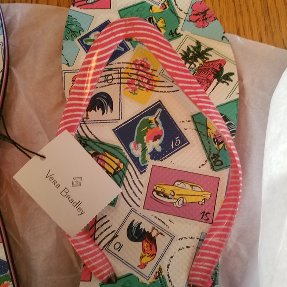 Vera Bradley Shoes - NWT Vera Bradley Cuban Stamps Flip Flops Large